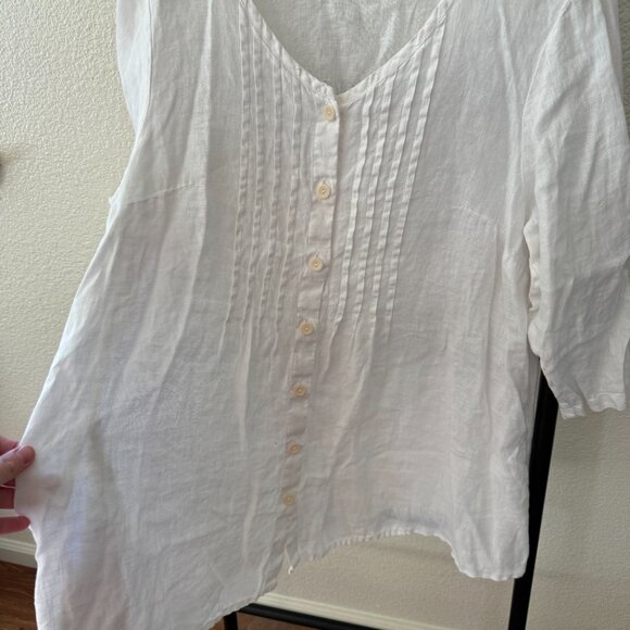 FLAX Lagenlook Linen White Button Down Blouse Size Small - Picture 4 of 6